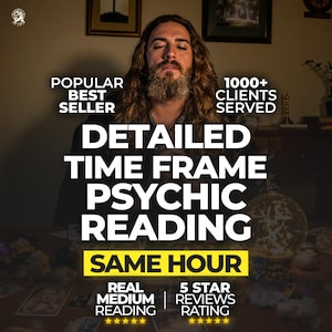 May include: An image promoting psychic readings. The text reads "Popular Best Seller," "Detailed Time Frame Psychic Reading," and "Same Hour." Additional text includes "Real Medium Reading" and "5 Star Reviews Rating."