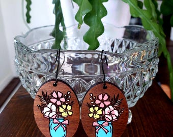 Spring Easter Dangle Earrings Flowers Mother's Day Wildflowers Tulips Mason Jar Ball Jars Canning