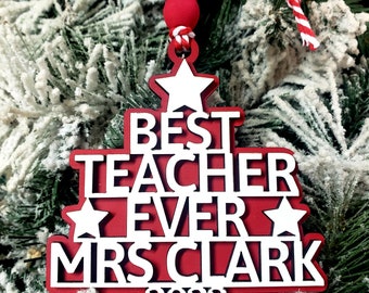 Best Teacher Ever Tree Christmas Ornament Custom Name trending Christmas Ornaments Personalized, gifts, teachers, gift, ,  name hand made,