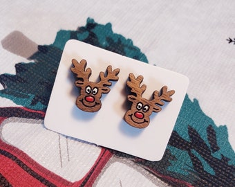 Reindeer Christmas Earrings Studs Rudolph, stocking stuffers, party, Santa, red nosed, Christmas movies, dress,