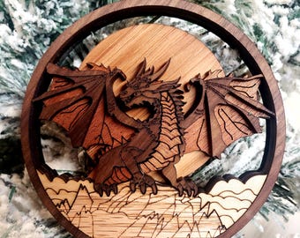 Dragon Ornament Hardwood Collectable Fantasy, Animals, Magic, Magical, Mystical, Supernatural,