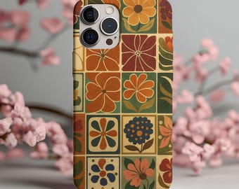 Vintage Floral Tile Phone Case | Retro Botanical Design
