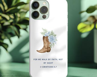 Cowboy Boot Christian Phone Case, Watercolor Floral Bible Verse Cover