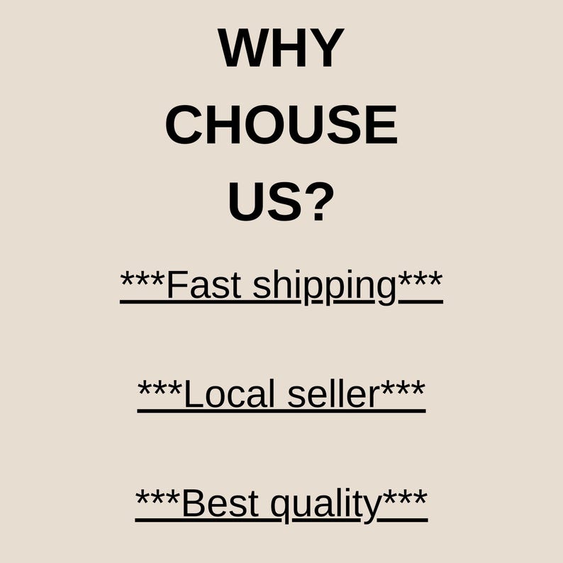 May include: Text on a beige background reads "WHY CHOUSE US?" followed by "***Fast shipping***", "***Local seller***", and "***Best quality***". The text is in a bold, black font.