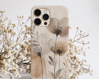 Funda para teléfono estilo boho floral, diseño minimalista de flores silvestres en color beige con arte botánico (Samsung S26)