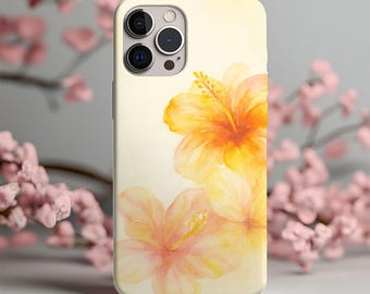 Funda para iPhone con hibisco tropical: diseño floral de acuarela de verano