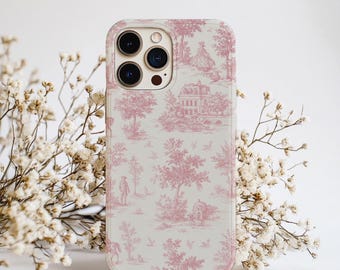 Pink Toile iPhone Case, Vintage French MagSafe Cover (iPhone 16 15 14 Pro Max)