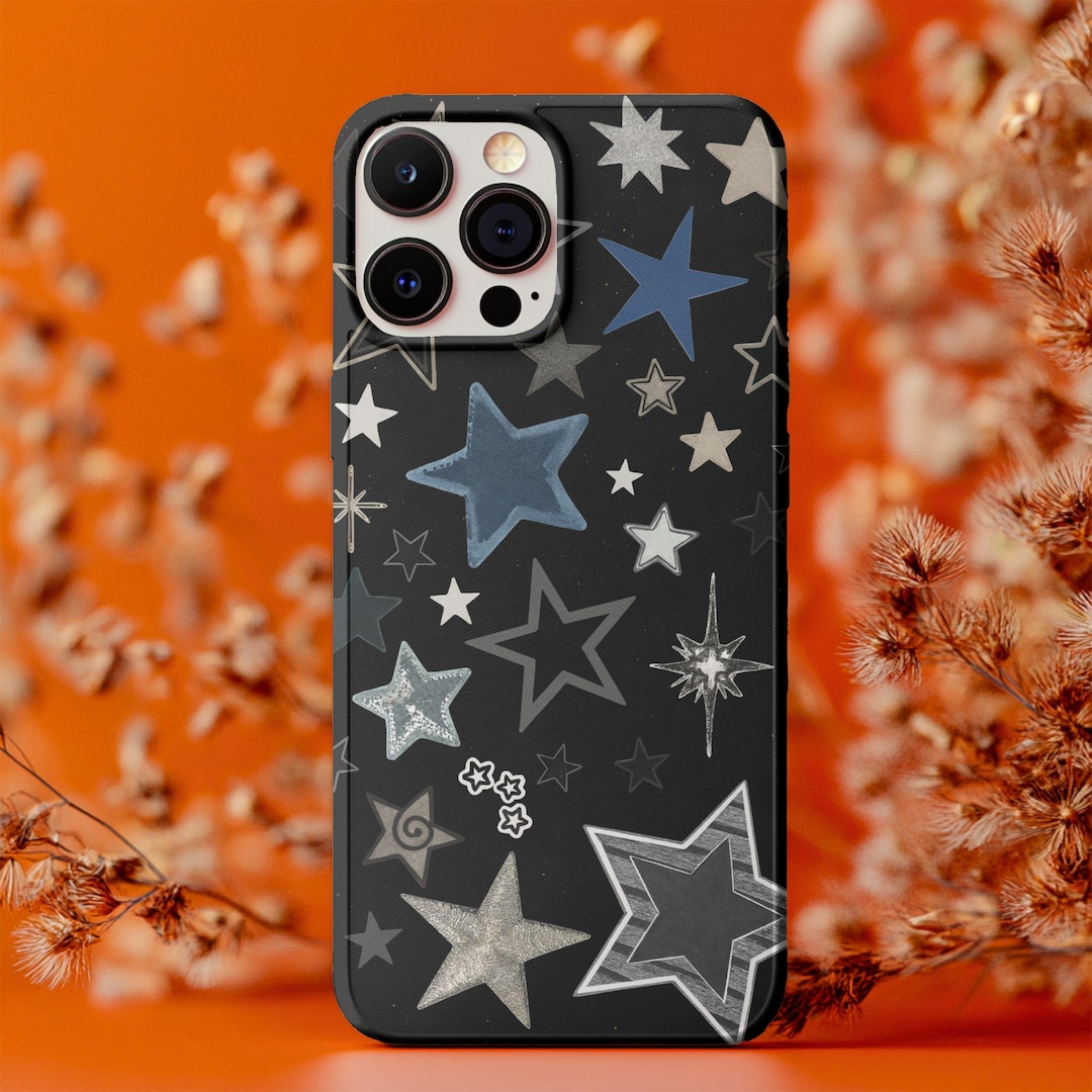 Star Pattern Phone Black Star Pattern Phone Case, Aesthetic Galaxy Star Design, Minimal ...