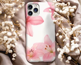 Funda para iPhone con estampado de hibisco rosa y flores tropicales de acuarela