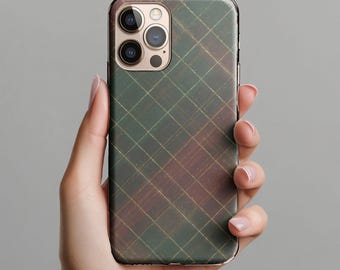 Green Red Tartan Plaid iPhone Case, Luxury Gold Accent