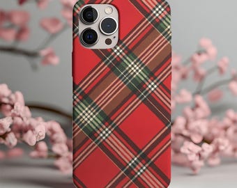 Christmas Red Tartan Plaid Phone Case, Holiday Winter Cover