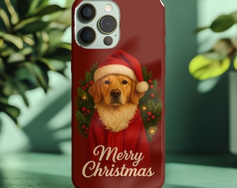 Merry Christmas Dog Phone Case | Santa Pet Holiday Cute Aesthetic Cover for iPhone 17 16 15 14 Pro Max & Samsung Galaxy S25, S24, S23