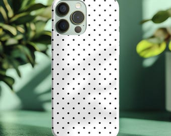 Wit telefoonhoesje met stippen, iPhone- en Samsung-modellen met retro monogram