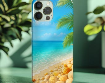 Tropical Beach Phone Case, Ocean Shell Design, Summer Gift