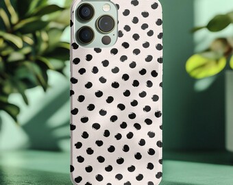 Minimal Polka Dot Phone Case, Neutral Beige Dots iPhone Case, Black and White Abstract Cover for iPhone & Samsung