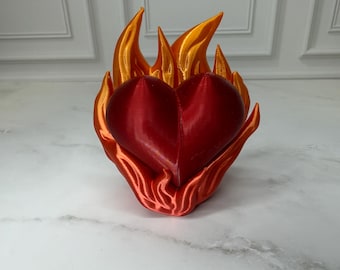 Heart of Fire Bookshelf Decor / Fantasy Inspired Shelf Accent / 3D Printed Romantic Decor / Flame Heart Display / Book Lover Gift