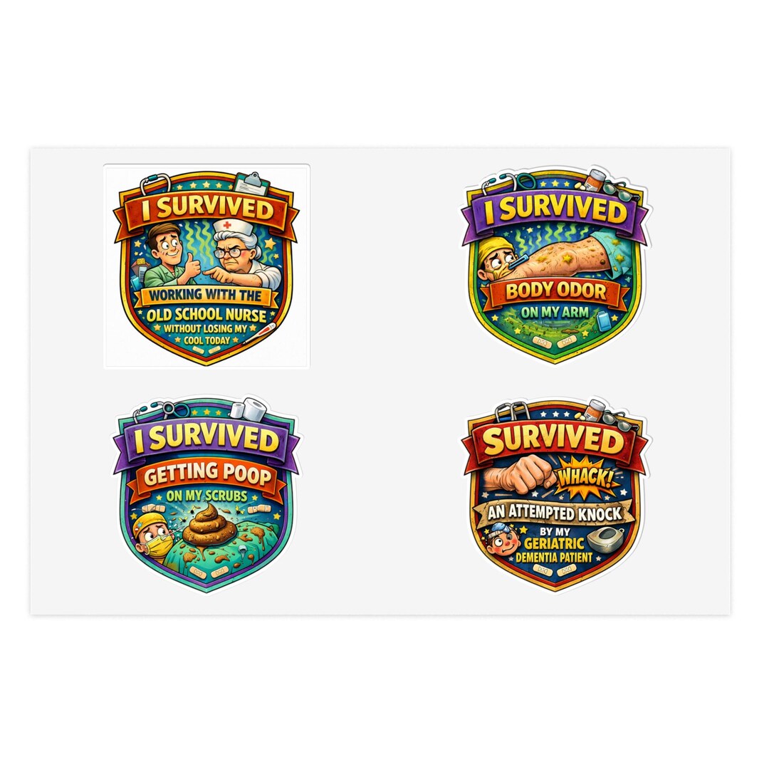 I Survived Humorous Nurse Badges Sticker Sheet | Sticker Sheets ...