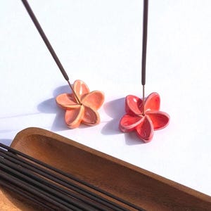 Plumeria Incense Holder, Handmade Clay Decor, Tropical Hand Painted Incense Stick Stand