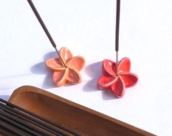 Plumeria Incense Holder, Handmade Clay Decor, Tropical Hand Painted Incense Stick Stand