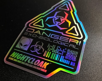 Exo-Biological | Holographic | Cyberpunk Sticker | 1 Pack | 4" | Alien | Biohazard Symbol | NightCloak™ Industries