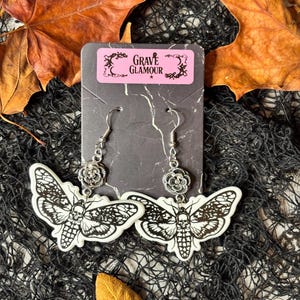 Death&#39;s-Head Moth Earrings: Gothic Spooky Statement Jewelry