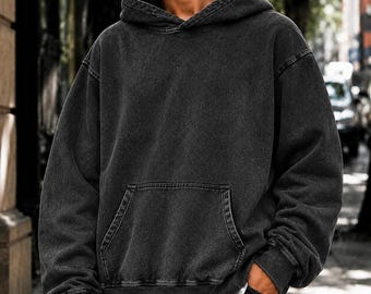 Snow Wash Oversized Hoodie, 380 GSM Heavyweight Vintage Streetwear, Unisex Drop Shoulder Fit