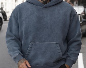 Snow Wash Übergroßer Hoodie, Unisex Vintage Wash Sweatshirt, Loose Fit Streetwear Pullover, Cotton Hoodie Geschenk für Ihn Sie