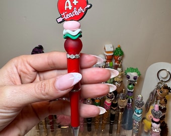 Teacher Pen with Apple Charm – Beaded Pen for Appreciation Week