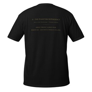 Tech Horror Codex: II—The Phantom Dependency | Gold & Blue on Black T-Shirt | Software Engineer Gift | Developer Tarot