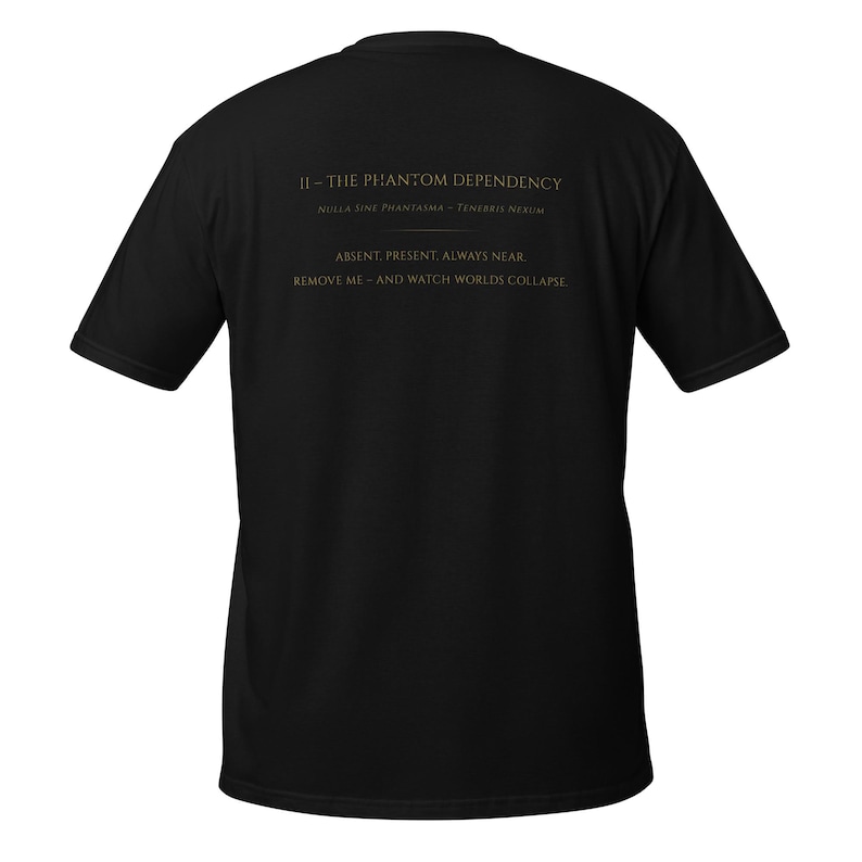 Tech Horror Codex: II—The Phantom Dependency | Gold & Blue on Black T-Shirt | Software Engineer Gift | Developer Tarot