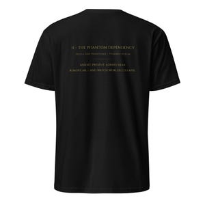 Tech Horror Codex: II—The Phantom Dependency | Gold & Blue on Black T-Shirt | Software Engineer Gift | Developer Tarot