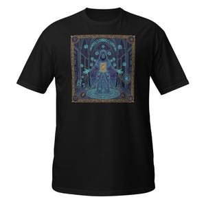 Tech Horror Codex: II—The Phantom Dependency | Gold & Blue on Black T-Shirt | Software Engineer Gift | Developer Tarot