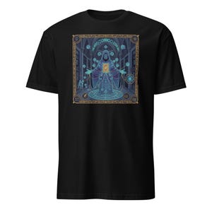 Tech Horror Codex: II—The Phantom Dependency | Gold & Blue on Black T-Shirt | Software Engineer Gift | Developer Tarot