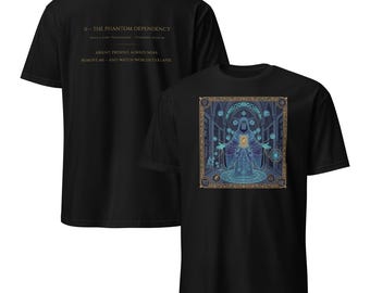 Tech Horror Codex: II—The Phantom Dependency | Gold & Blue on Black T-Shirt | Software Engineer Gift | Developer Tarot