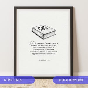 2 Timothy 3:16 All Scripture is God-breathed & is useful for teaching rebuking bible verse poster Christian Home Decor Retro Vintage Artwork