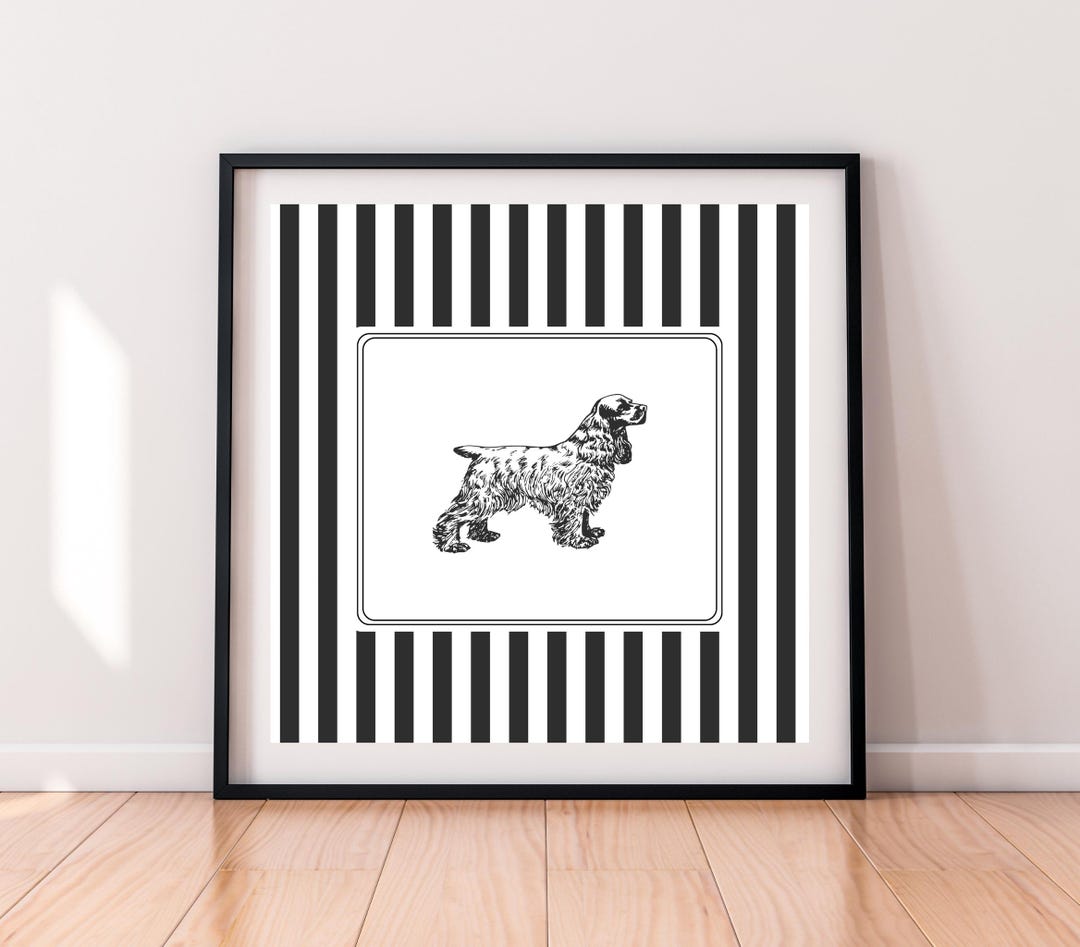 Cocker Spaniel Dog Print Vintage Style Decor - Square Striped Black and ...
