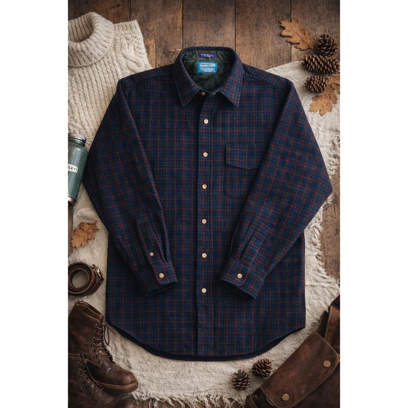 Pendleton Wool Flannel Shirt Mens L Blue Red Plaid Board Shirt Vintage Americana image 1