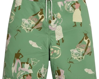 Polo Sport Board Shorts Mens 40 Green Island Print Vintage 90s Retro