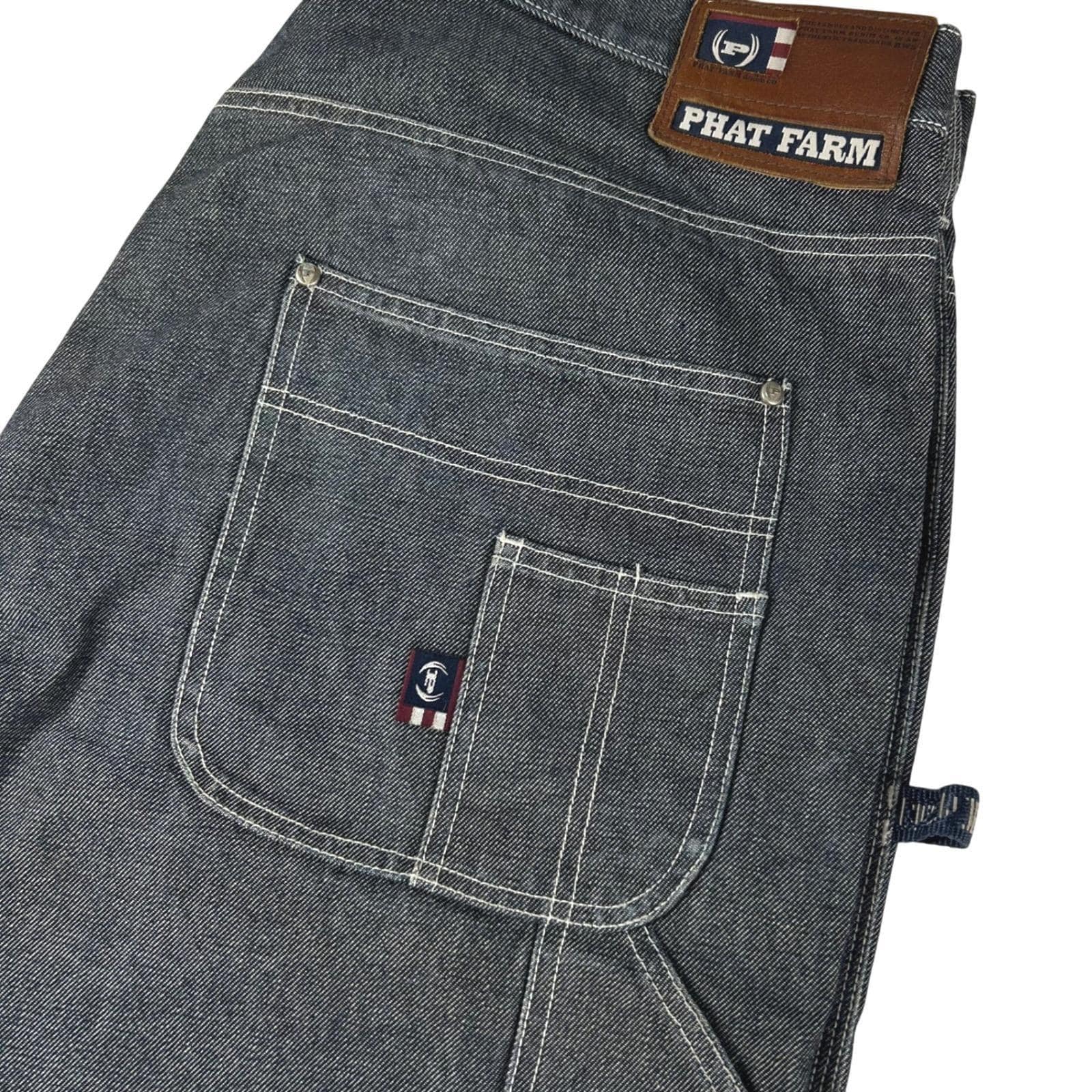 Phat Farm Denim Shorts 36 Blue Baggy Carpenter Contrast Stitch 90s