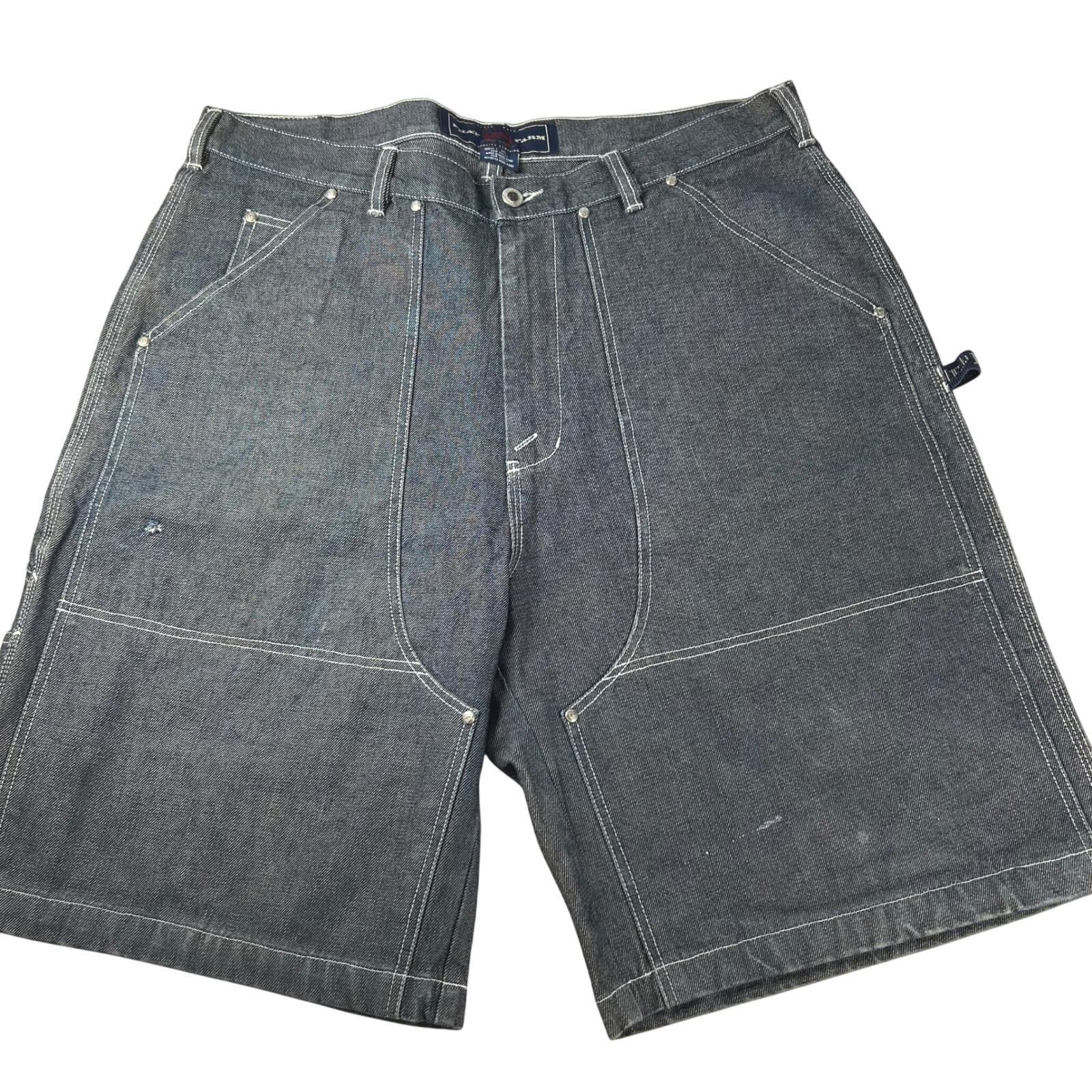 Phat Farm Denim Shorts 36 Blue Baggy Carpenter Contrast Stitch 90s