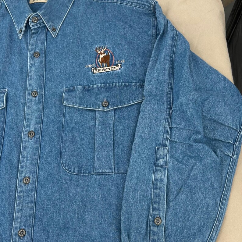 Browning Mens Denim Shirt XL Blue Embroidered Buck Long Sleeve Western Gorpcore image 5