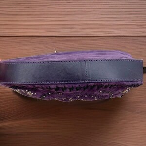 Couture Donald J Pliner Hobo Crescent Bag Small Purple Suede Studded Purse Italy image 9
