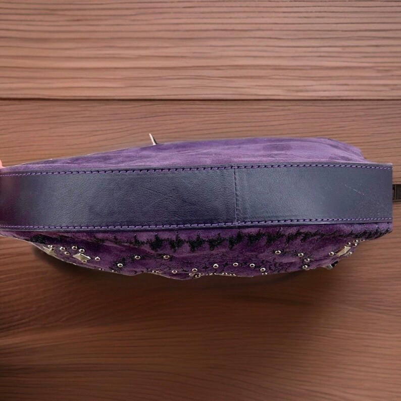 Couture Donald J Pliner Hobo Crescent Bag Small Purple Suede Studded Purse Italy image 9