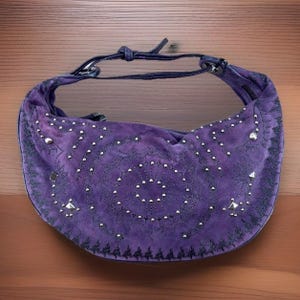 Couture Donald J Pliner Hobo Crescent Bag Small Purple Suede Studded Purse Italy image 1