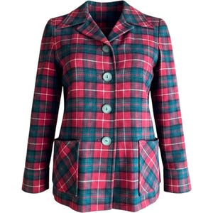 Pendleton 49er jacka dam M rödgrön rutig ull 1950-tals vintage mitten av århundradet