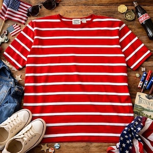 Separate Issue Striped T-Shirt Women 18W Red Nautical Short Sleeve Classic Retro