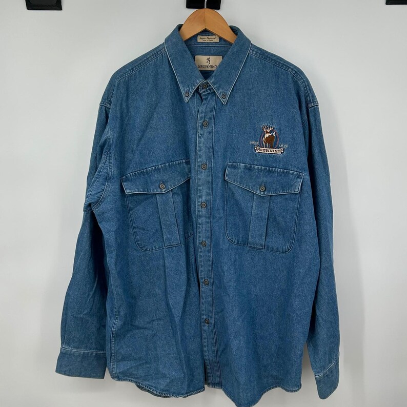 Browning Mens Denim Shirt XL Blue Embroidered Buck Long Sleeve Western Gorpcore image 14