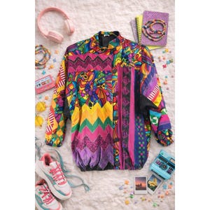 Maximalist Patchwork Art to Wear Jacket Bold Abstract Geometric Multicolor XL