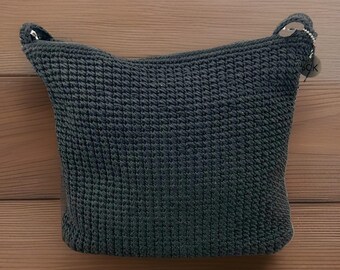 The Sak Crochet Shoulder Bag Medium Black Hand Knit Boho Minimalist Classic