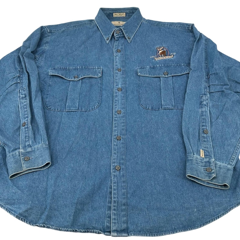 Browning Mens Denim Shirt XL Blue Embroidered Buck Long Sleeve Western Gorpcore image 1